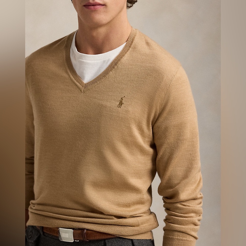 🧸 Polo Ralph Lauren Men’s Pima Cotton V-Neck Sweater Size XL TG Beige Like New